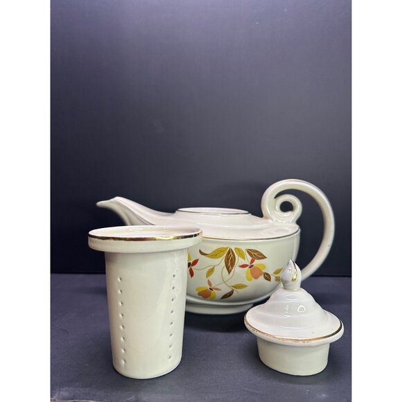 Vtg Hall Superior Jewel Autumn Leaf Pattern Aladdin Teapot Infuser Lid 9.5" Long - Picture 7 of 16